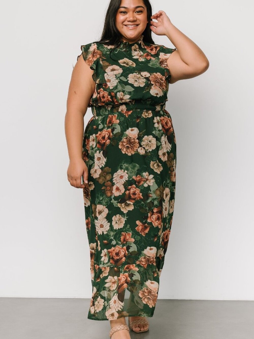 Baltic Born Kearny Ruffle Maxi Dress | Dark Green Floral Size 3XL3XL